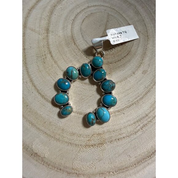 Artisan Kingman Turquoise Cluster Naja Statement Pendant Sterling Silver Boho - Picture 2 of 12